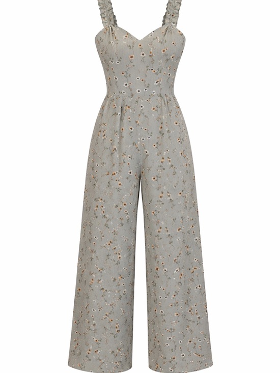 miami Pants - Miami Bluish Grey Floral Sweetheart Wide-Leg Jumpsuit